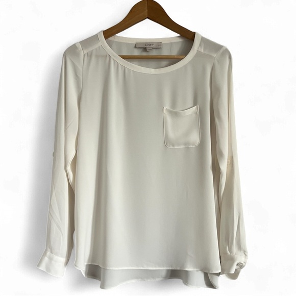 LOFT Cream Blouse with Pocket Detail - Picture 1 of 3